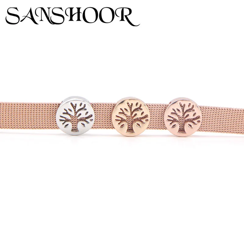 

SANSHOOR Jewelry Tree of Life Slide Charms Fit 10mm Stainless Steel Mesh Bracelet for Women DIY Accessories Pendants Making