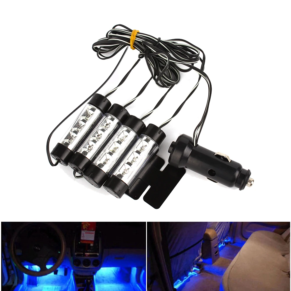 

LED Car Atmosphere Light DC 12V Automobiles Interior Decoration Lamp 4 x 3LED Glow Interior Decorative Light Source Car Styling