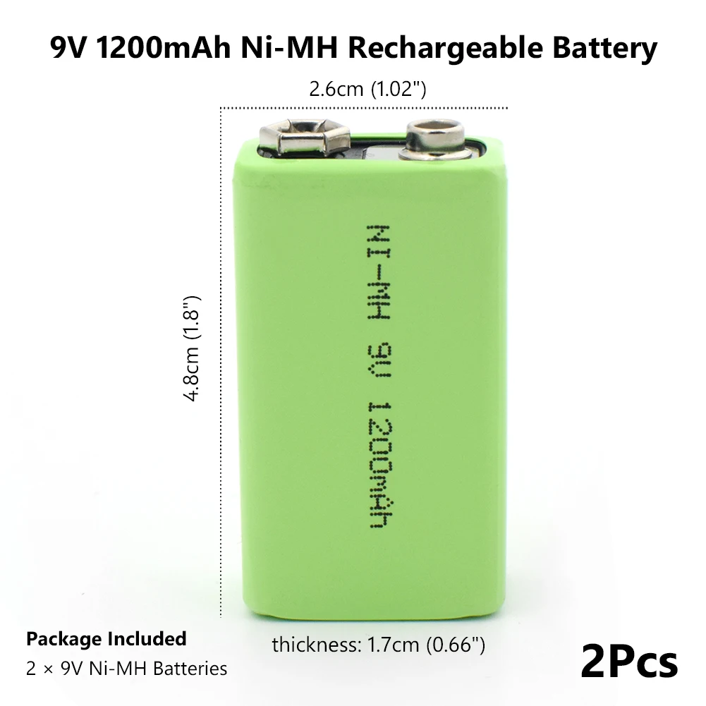 По низкой цене и с высоким качеством 9V 1200mAh аккумуляторная батарея для инструментов никель-металл-гидридных аккумуляторных батарей для игрушек дыма сигнализации - Цвет: 2pcs