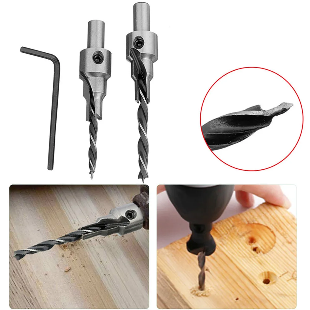 Harga 2 Pc Pengeboran 3 Langkah Percontohan Countersink Bor Bit Set Alat Untuk Membesarkan Lubang Sekrup kayu Jendela Engsel Lubang Saw Talang 4 5 6 7mm Langkah 8mm Shank
