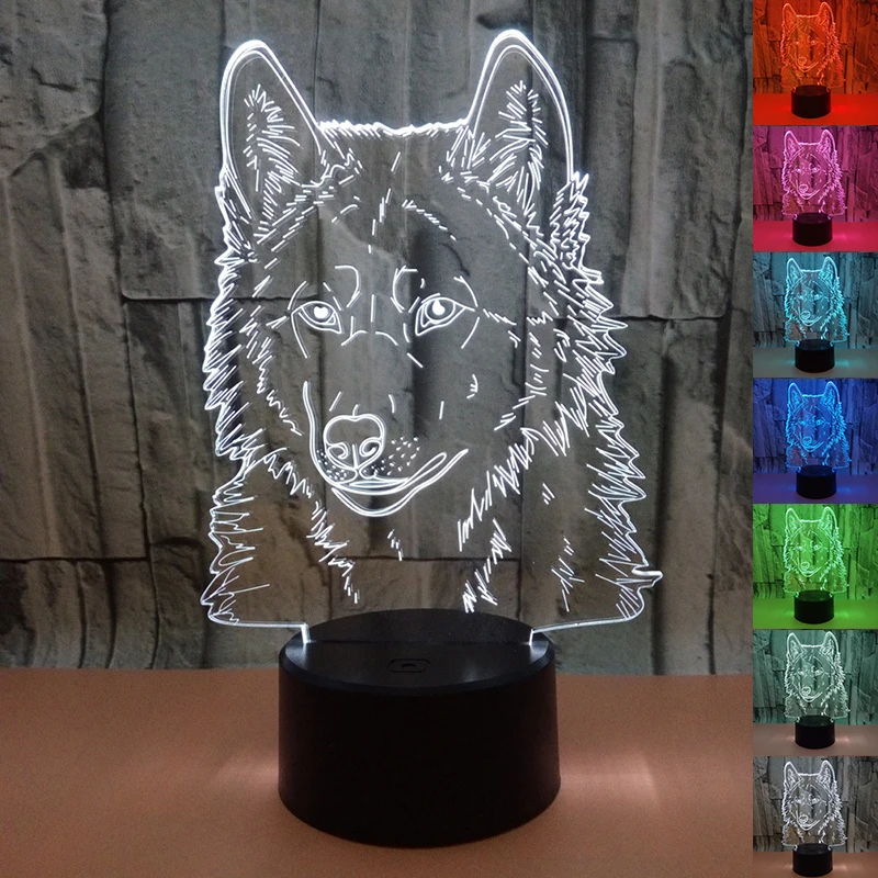 7 цветов волк лампа Акриловая 3D свет usb стол 3D ночник сенсорный Иллюзия Lampara лампе Офис декоративный свет fding