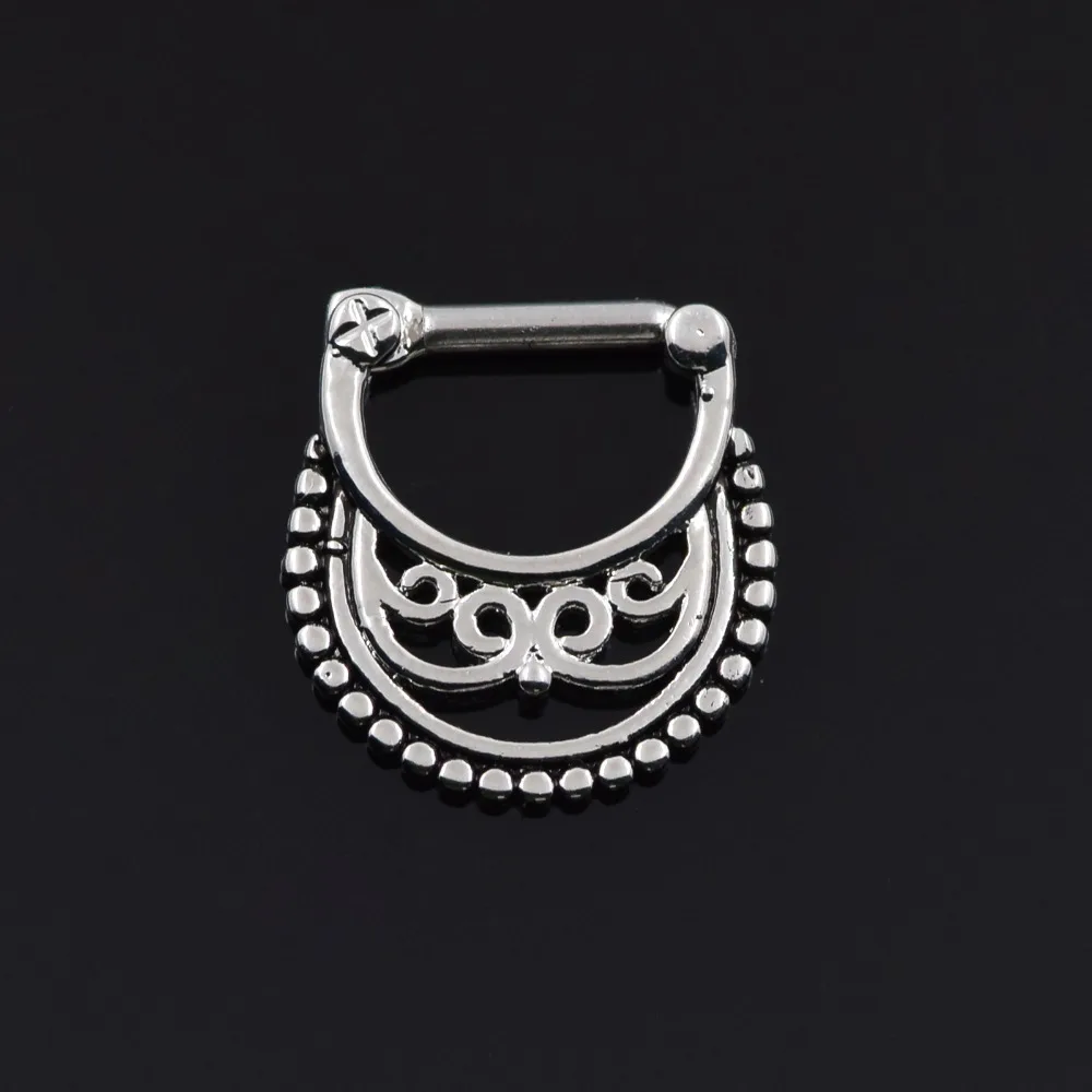 Septum clicker nose piercings jewelry Double Lined Beaded 316L Black Septum Clicker Hinged Nose