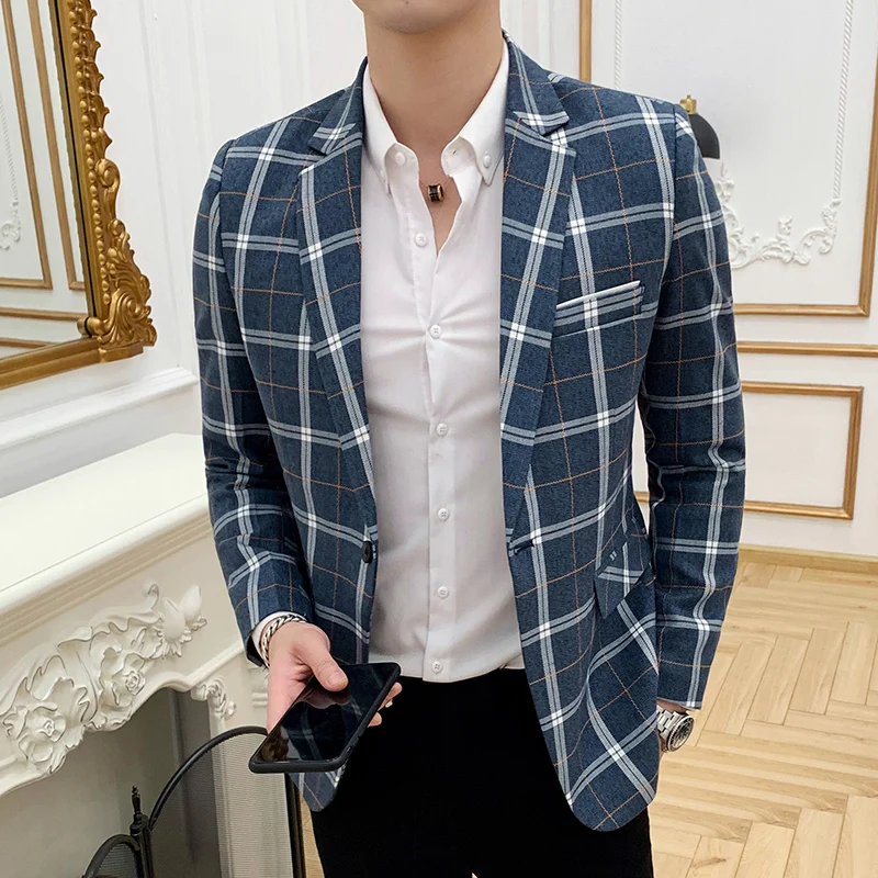 

New Plaid Suit Men Classic Hotel KTV Party Casual mens blazers Jacket Slim fit Comfortable coat for man