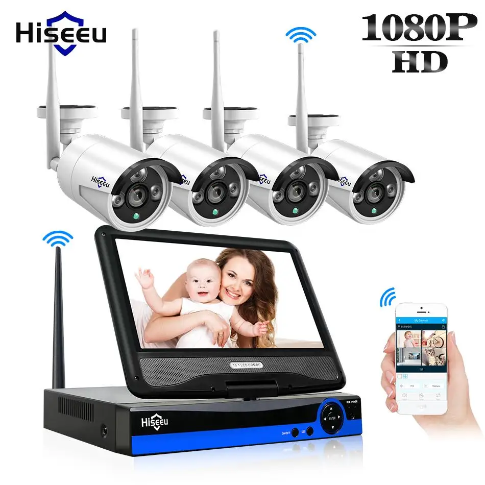 

Hiseeu Wireless Security CCTV System Outdoor IP Camera NVR Video Surveillance 4CH 1080P 10 Inch Displayer 1TB HDD CCTV Kit