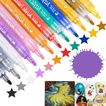 

12 Colors Acrylic Paint Marker Pens Permanent Paint Art Marker Pen Set for Glass Painting, Fabric Painting, Rock Painting