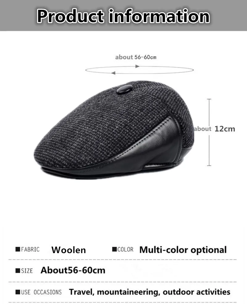 XdanqinX 2022 Winter New Men's Hat Woolen Thick Warm Berets With Earmuffs Male Bone Dad's Hat Trucker Winter Plush Fluff Hats beret on men