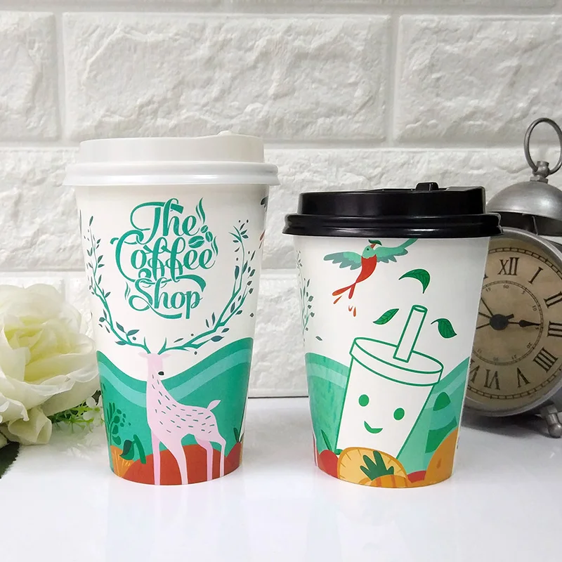 

500pcs Chirstmas decor deer pattern disposable coffee cup 400ml 500ml party birthday favor cold and hot drink thick paper cup