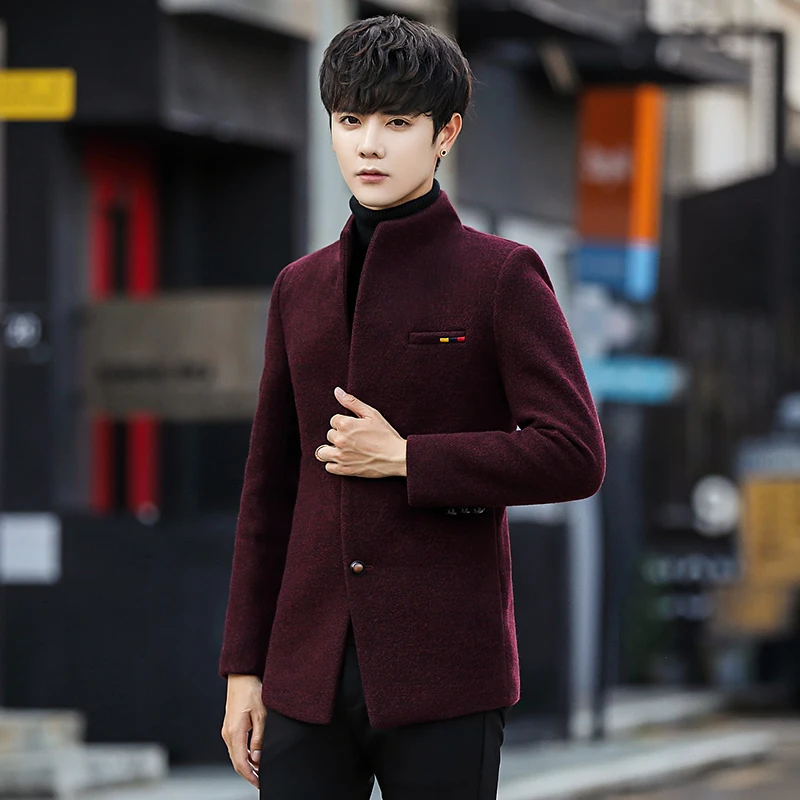 Men's Jackets Korean Wool Blend Coat Men 2019 New Winter Short Man Jacket Single Breasted Slim Mens Overcoat 4 Color 5xl | Мужская
