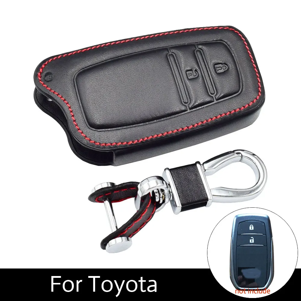 

ATOBABI 2 Buttons Genuine Leather Car key Protection Cover Case For Toyota Corolla Highlander Crown Leather Case with Keychain