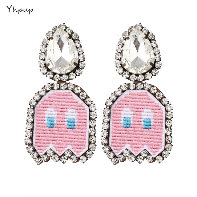 Yhpup Trendy Cute Face Pink Clip Earrings For Women Statement Yhpup Trendy Cute Face Pink Clip Earrings For Women Statement Crystal Anime Leather Charm