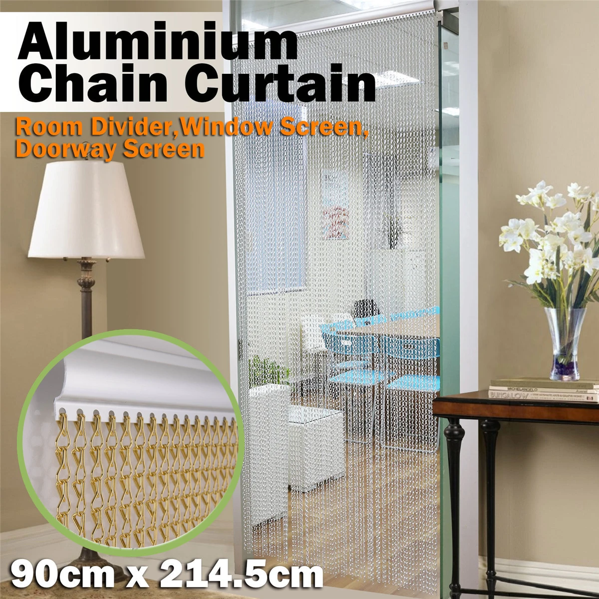 New Metal Chain Insect Fly Door Curtain Screen Aluminium Pest Control 214 x 90cm 
