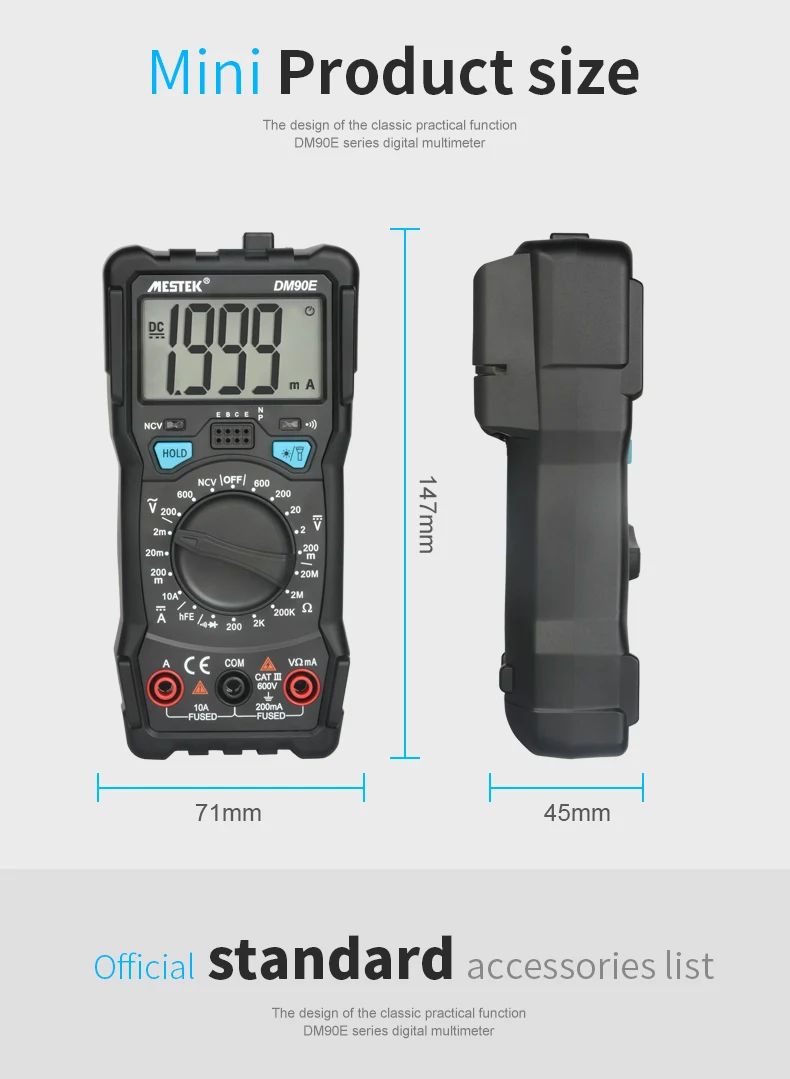 MESTEK DM90E мультиметр DC/AC Измеритель сопротивления тока напряжения NCV True RMS портативный цифровой мультиметры измерительный инструмент
