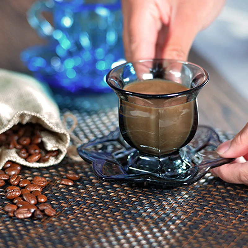 Glass Coffee Cups with Saucers Small Milk Mug Cup Set European Style Drinkware Drop Shipping |