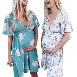 Новинка 2019 года для женщин короткий рукав беременных средства ухода за кожей для будущих мам платье цветок
