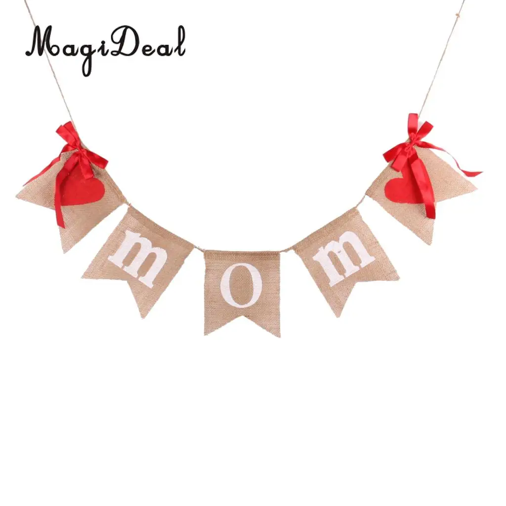 MagiDeal винтажные джутовые льняные баннеры с надписью Love Mom Burlap гирлянда для дня