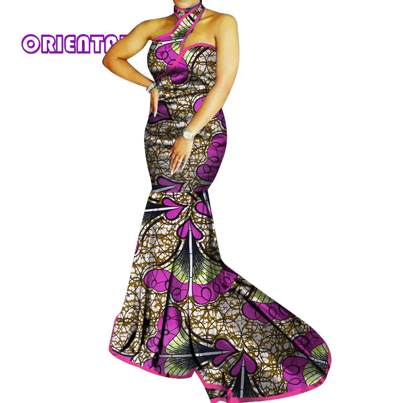 Элегантное Африканское платье для женщин, сексуальное, без рукавов, с открытыми плечами, длина до пола, традиционное, Африканское, с принтом, длинные платья для вечеринок, WY3934