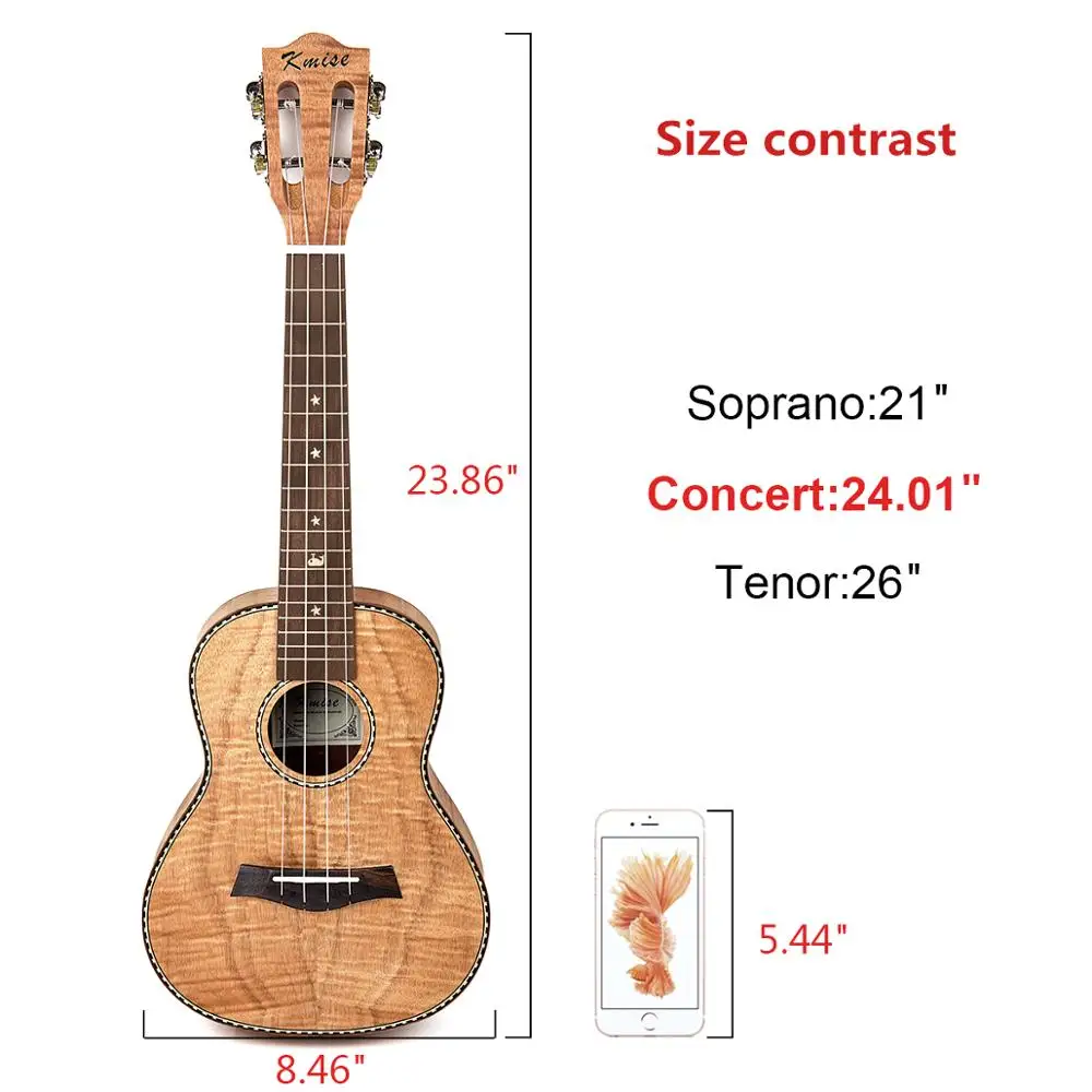 Najtaniej Kmise koncert ukulele 23 cal Ukelele Tiger płomień Okoume zestaw startowy gitara klasyczna głowa z torba koncertowa Tuner pasek ciąg