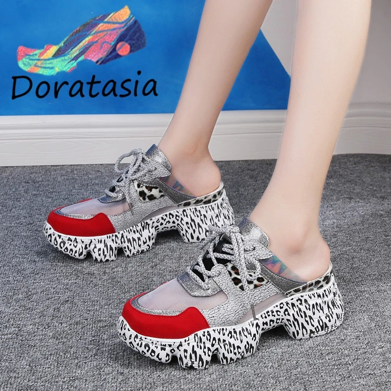 

DORATASIA 2019 New Summer INS Hot Patchwork Slippers Women 2019 Mesh Leopard Platform Shoes Woman Casual Women Slides