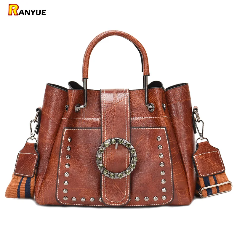 

Rivet Women Bag Shoulder Crossbody Bucket Bags For Women 2018 Luxury Brand Designer Handbags Pu Leather Tote Bag With Long Strap