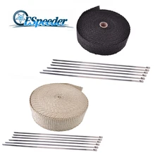 ESPEEDER 2″ X 50Ft Exhaust Pipe Header Heat Fiberglass Wrap Resistant Downpipe 6 Stainless Ties Black/White Fit Car Motorcycle