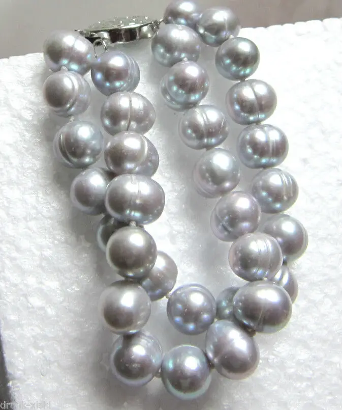 

Free shipping GENUINE double strands11-12mm tahitian silver gray pearl bracelet 7.5"-8" @^Noble style Natural Fine jewe