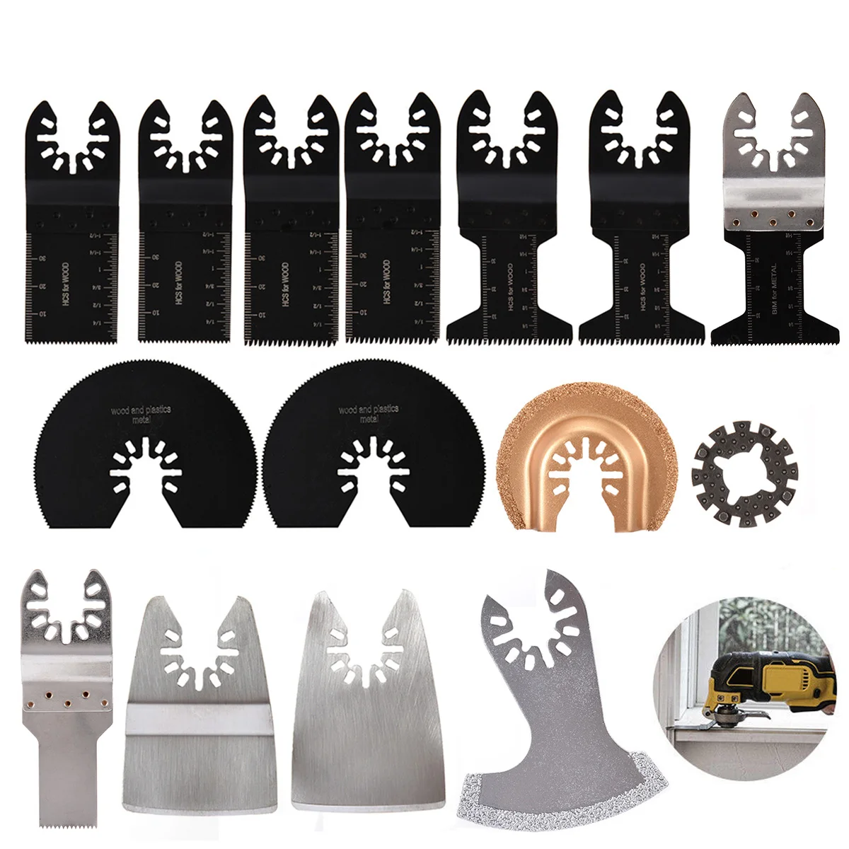 15pcs Professional Oscillating Multi Tool Saw Blades Assortment Kit