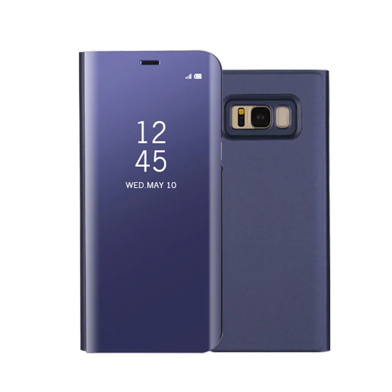 Флип-чехол с зеркалом для samsung Galaxy S8 S9 S10 плюс S10E Note 8, 9, 10, A5 A7 J3 J5 J7 Pro A6 A8 J4 J6 J8 пленка для экрана с четким изображением - Цвет: Purple blue