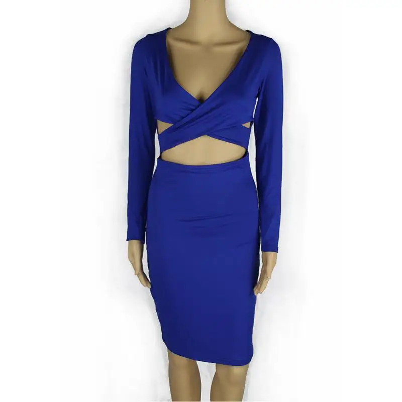 ADEWEL 2017 Autumn Long Sleeve Hollow Out Sexy Club Bandage Bodycon Dress Velvet Inside Elastic Elegant Pencil Party Dresses (5)