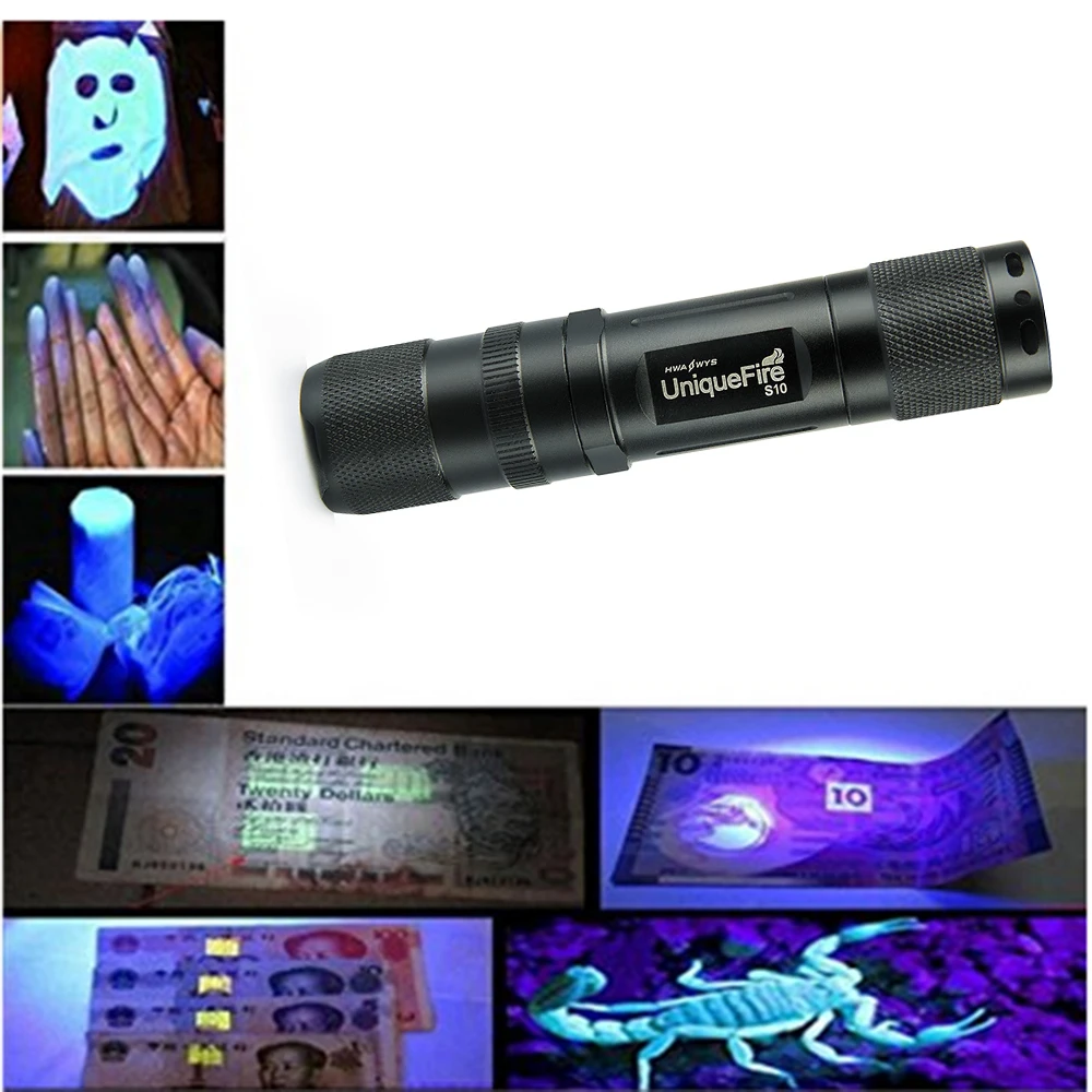 

UniqueFire Torch Light S10 365nm Ultra Violet Light Blacklight UV Lamp 1 Mode For Marker Checker Cash Detection