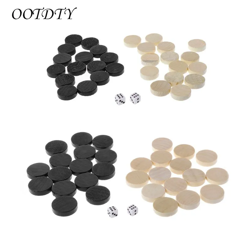 30pcs Wooden Draughts Checkers Backgammon Chess Pieces Kid Board Game Kid Children Toy Journey Game