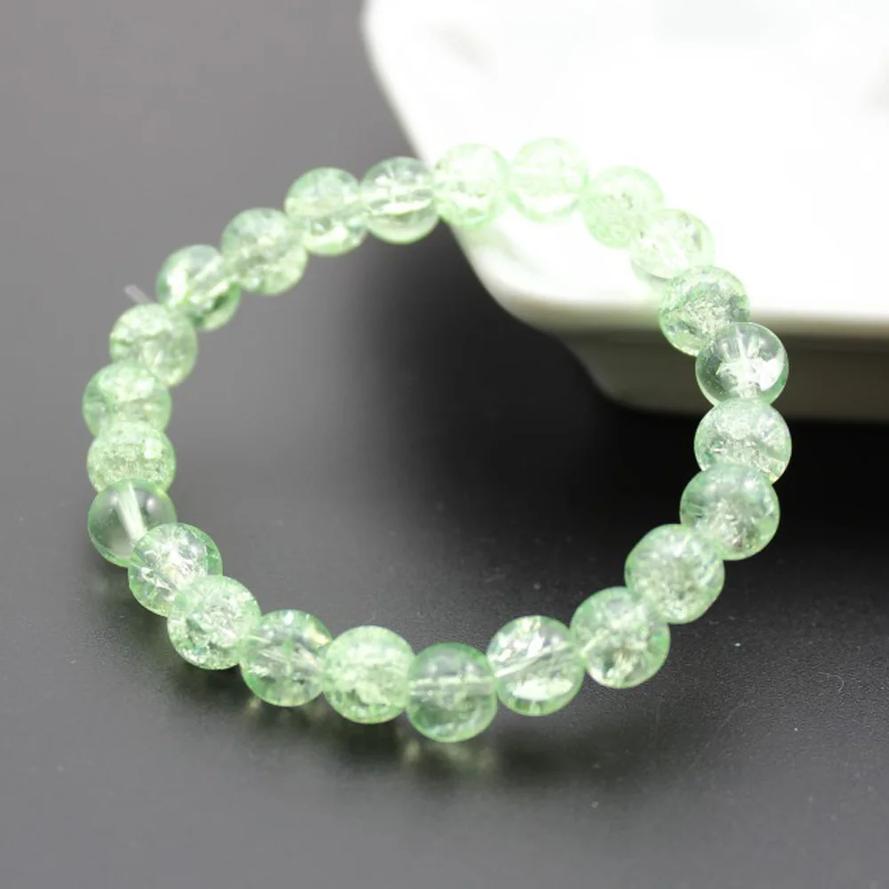 Women's 8mm 10mm Cracked Quartz Crystal Beaded Round Glass Beads Stretch Bracelet Bangle Bracelets Women Girl Charm Wrap Jewelry