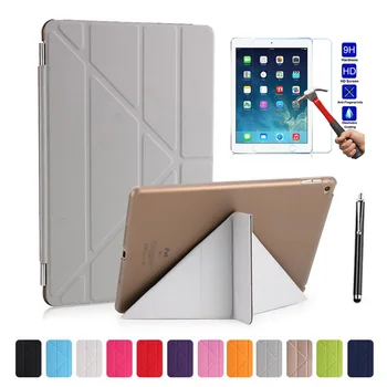 

XSKEMP Lightweight PU Leather Flip Folding Stand Cover For iPad Air2 iPad 6 9.7" Hard PC Transparent Smart Case + Tempered Glass