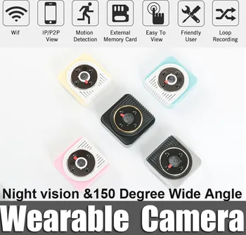 

720P Mini Wearable IP Camera support P2P WIFI 150 Degree wide angle Mini Body Camera Motion Sensor Micro Camera Night vision
