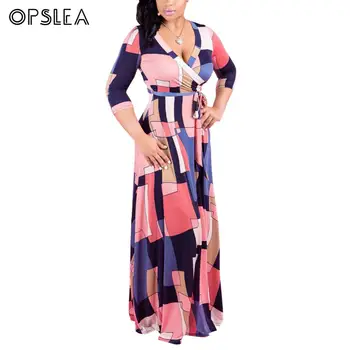 

Opslea African V Neck Print Long Dress For Women Traditional Plus Size Dashiki Ankara Elegant Maxi Dresses Summer Batik Clothes