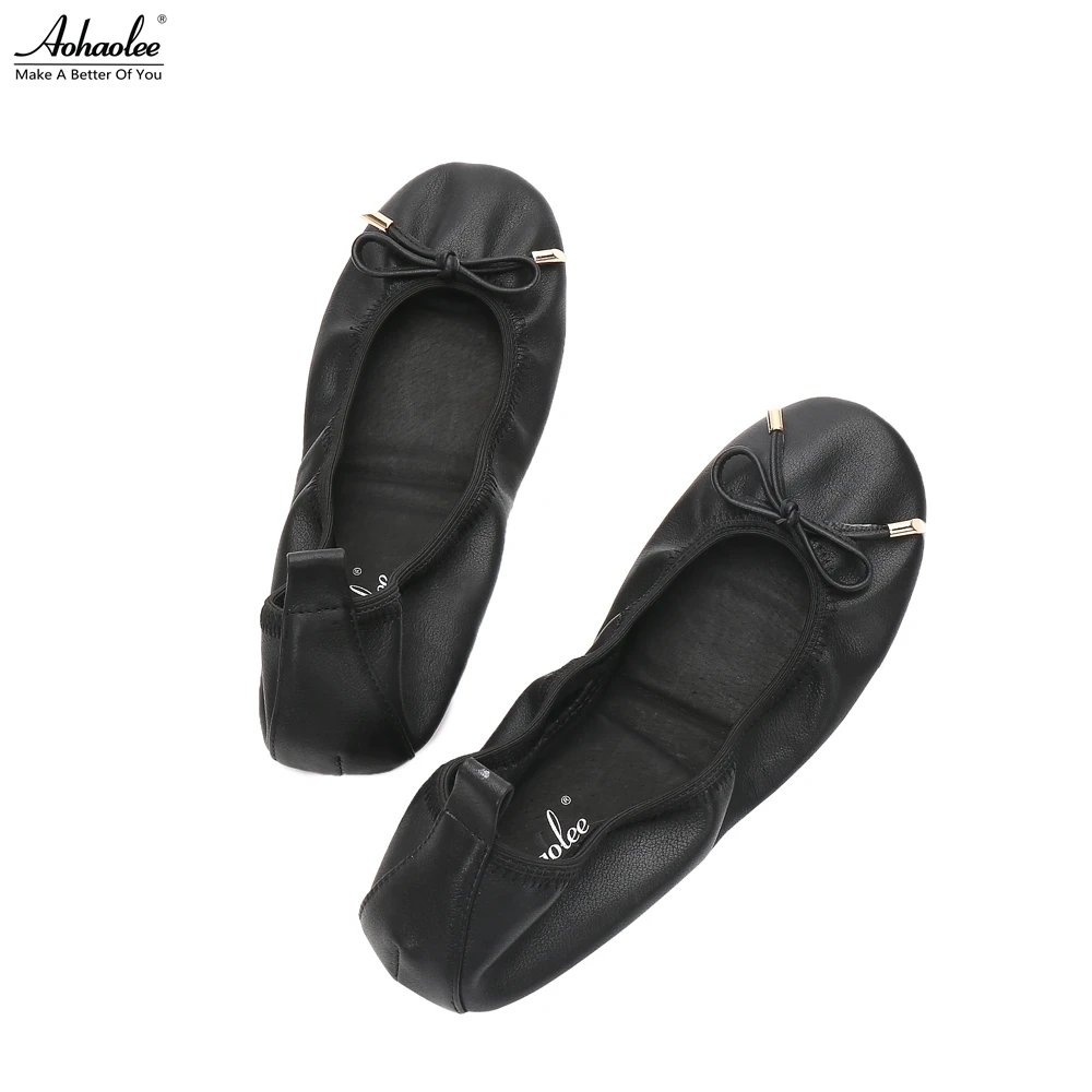 foldable leather ballet flats