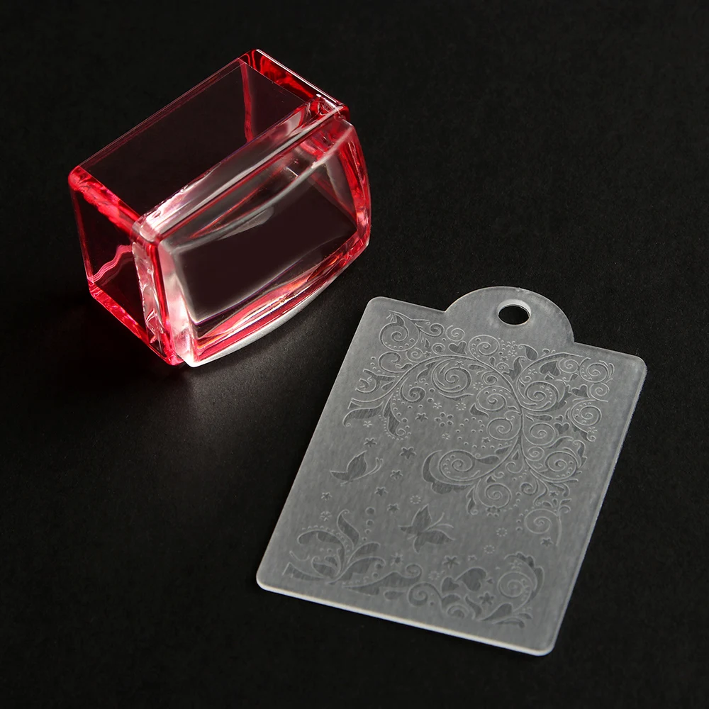 

New Rectangle Transparent Silicone Jelly Nail Stamper with Image Scraper Cap DIY Manicure Nail Transfer Printing Tools Set