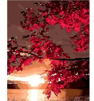 

5787 Red Maple Leaves Sunset - Paint by Numbers Kits for Adults DIY