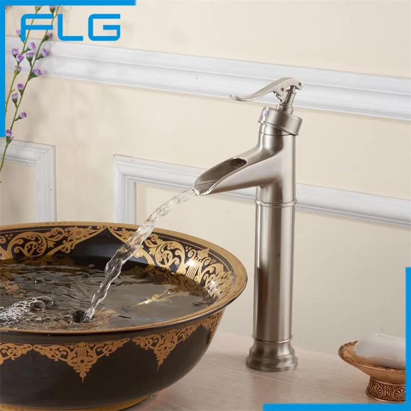 ФОТО New Design Cold and Hot Nickel Brushed Water Fall Bathroom Copper Is_customized Basin Taps Faucet