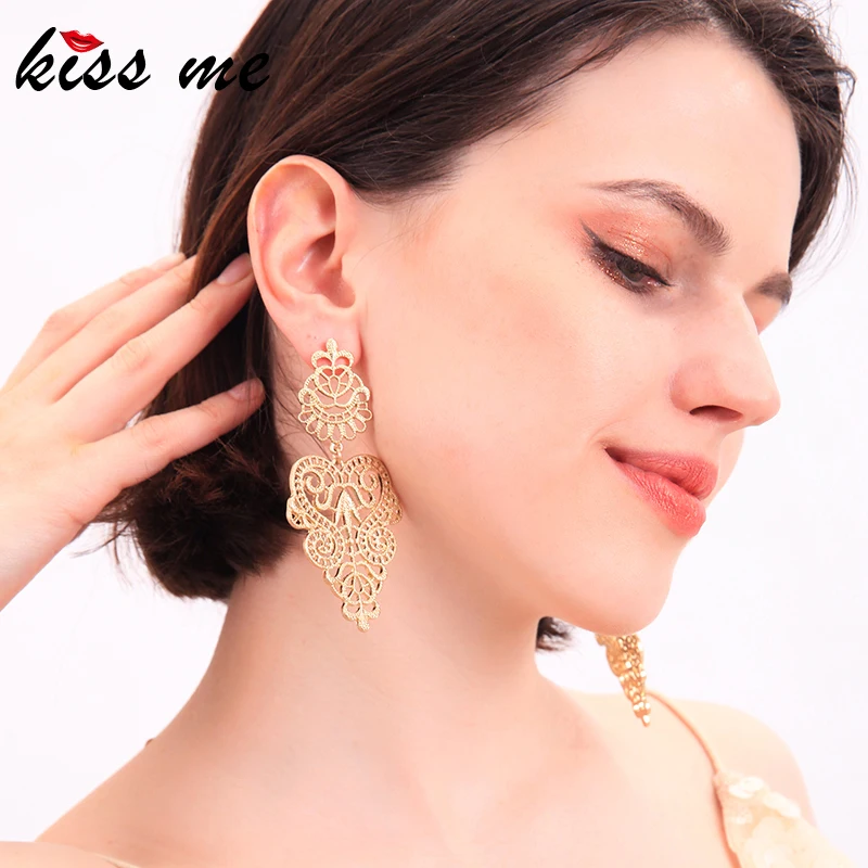 Женские ажурные серьги KISS ME элегантные металлические золотого цвета