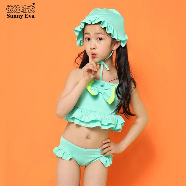 Best Offers sunny eva bikini girl two piece swimsuit with ruffles children's swimwear female to beach Children's swimwear for girls beach