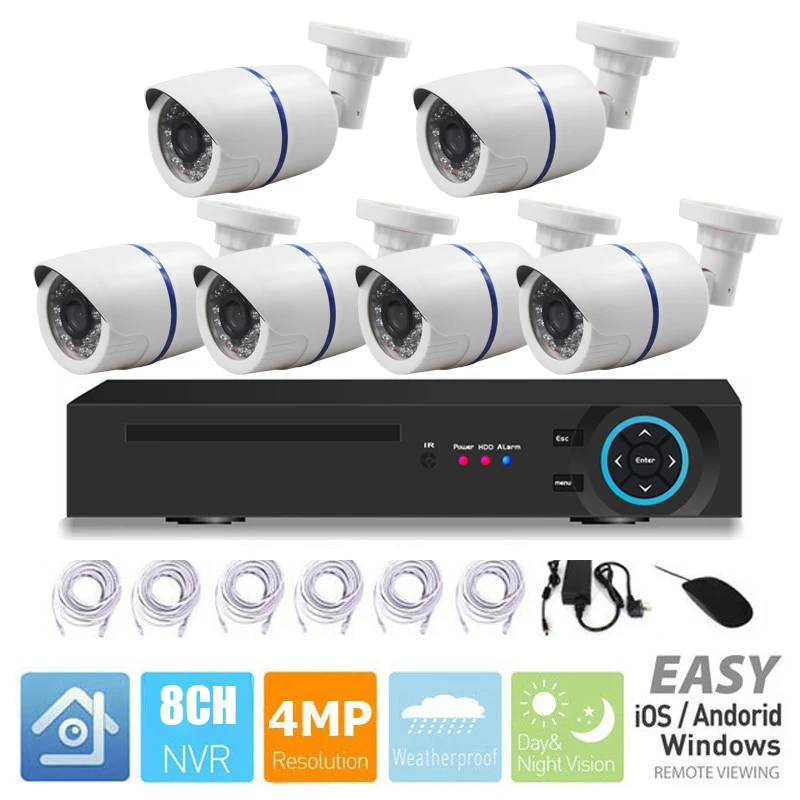 

CCTV Security 6CH IP POE Camera System 6pc 4MP POE Camera 8CH 4MP POE NVR Home Video Surveillance Kit P2P Outdoor Waterproof Cam