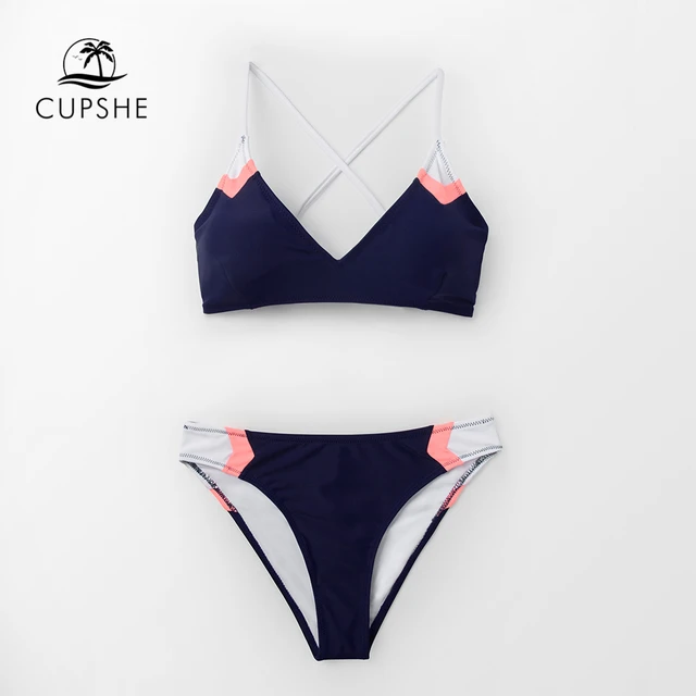 {Excellent|Wonderfull|Very Good|Very Recommended} CUPSHE Navy Sport Lace-Up Bikini Sets Women Sexy Colorblock Two Pieces Swimsuits 2019 Girl Beach Bathing Suits Swimwear Best Price