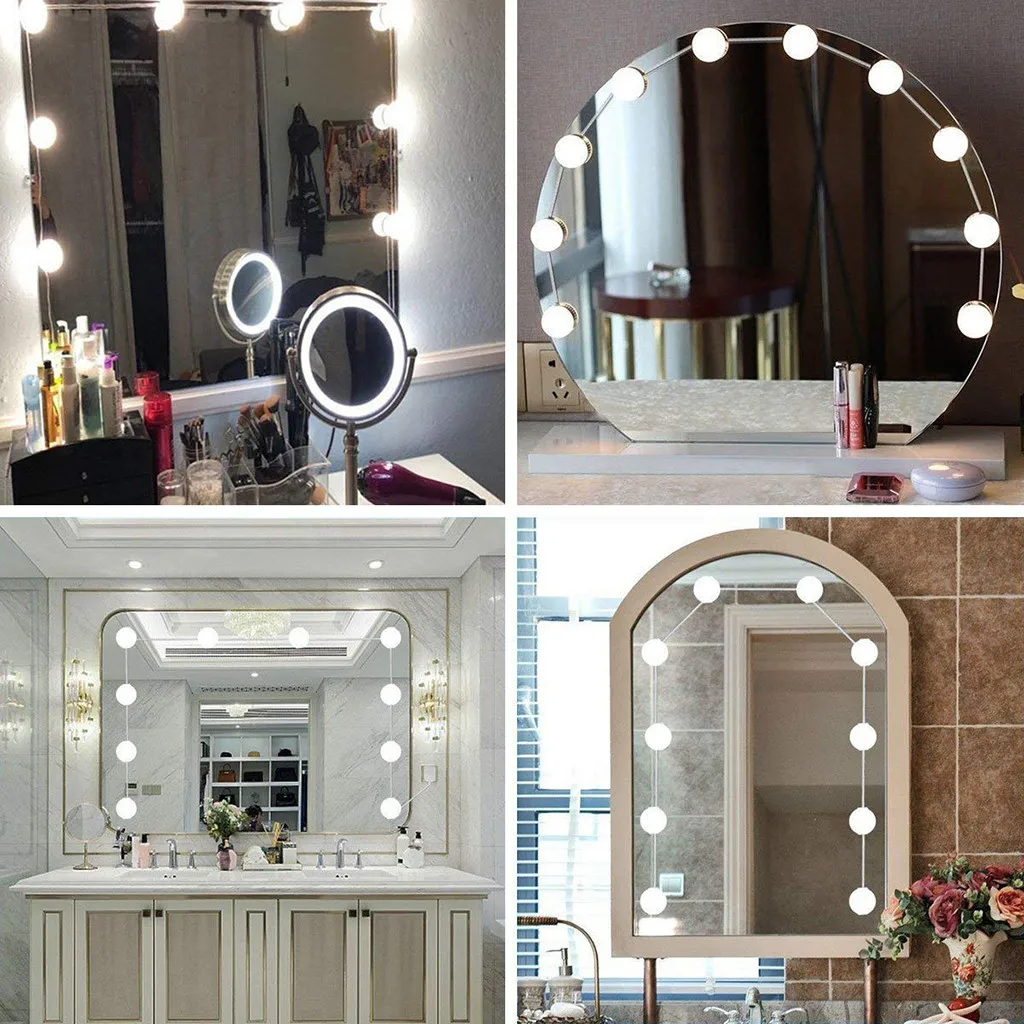 

Dressing Table Mirror Light DIY 4.6M 10LED Dimmable Vanity Mirror Lights Kit Bulbs for Makeup Hollywood Mirror Girls Beauty Lamp