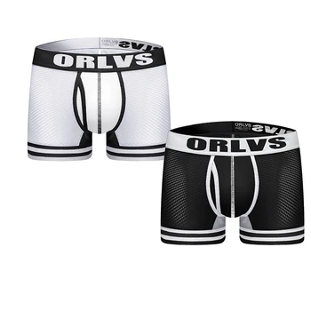 

2Pcs/lot Sexy Men Underwear Boxer Cueca Male Panties Cotton Breathable Boxershotrs Men Hollow Mesh Black Whtie OR599