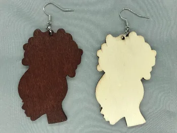 

20pair Natural Hair Afro Puff Silhouette Unfinished Wood Cutout ,Afro girl natural hair wooden earring WR-020