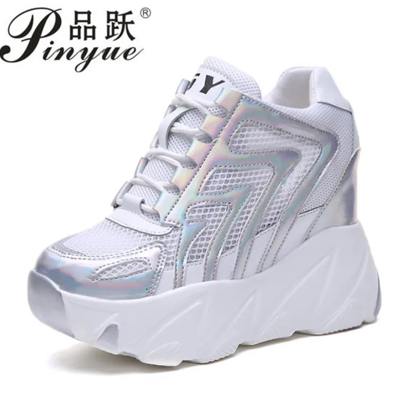 

New 2019 Fashion Women Platform High Heels Mesh Breathable Wedge Casual Shoe 10CM Summer Thick Sole Sneakers Woman Outdoor Shoes