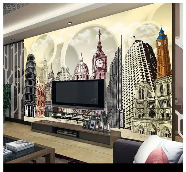 

custom photo wallpaper 3d wall murals wallpaper Hand-drawn illustration building 3 d background wall paintings wallpaper decor