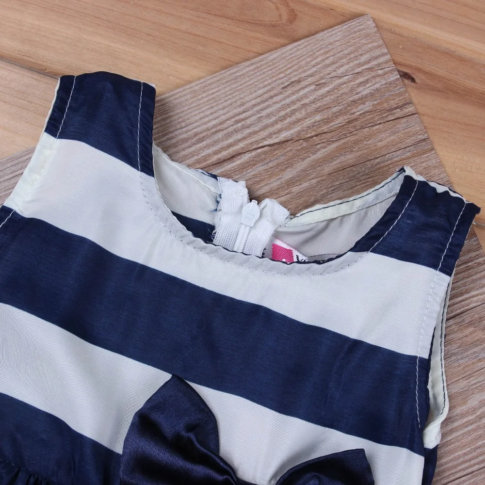 3 Colors girls summer dress kids bow zipper striped vest dress children sleeveless o-neck ball gown cotton dress child clothing (5)