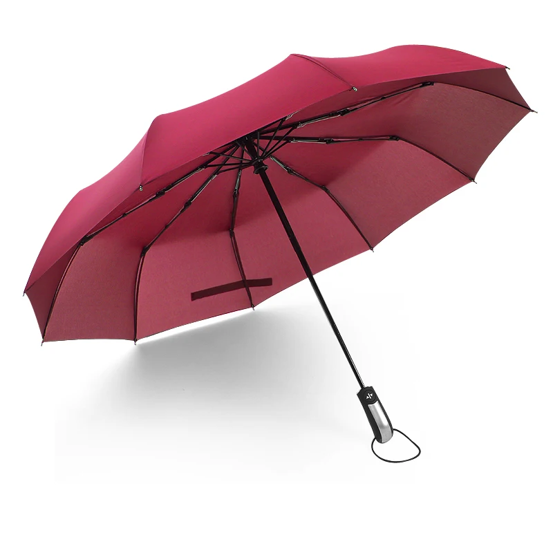 Fully-Automatic 3 Folding Umbrella Male Large Strong Windproof Unbreakable Heavy-Duty Travel Outdoor Handle Black Rain Parapluie