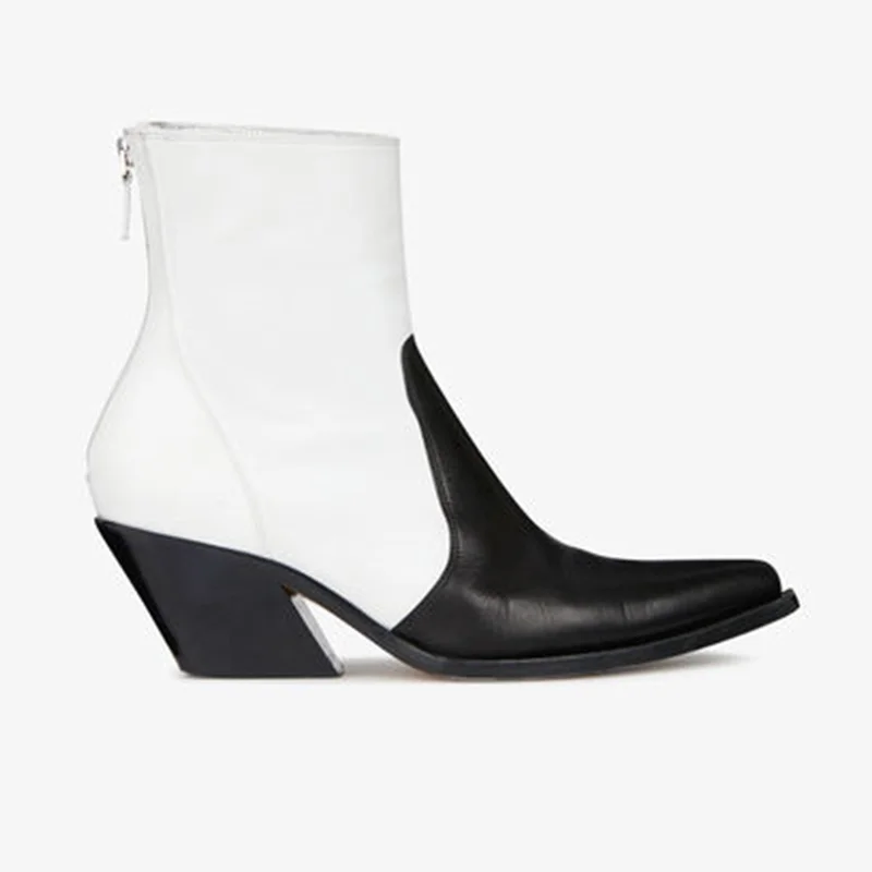 

Black White Mixed Color Women Boots Back Zipper Ankle Boots Short Booties Chic Brand Women Shoes Leather Brand Star Cozy Shoes